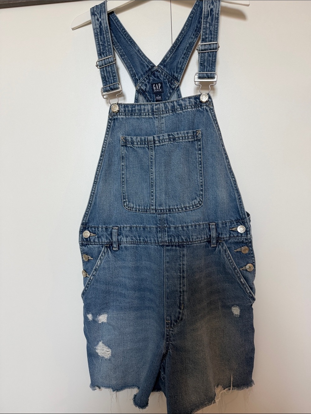 GAP Distressed Short Denim Overalls - Blue